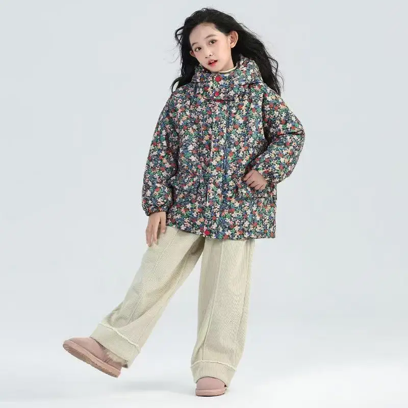 

Girls' Floral Cotton Coat Thickened 2026 New Western-style Jacket Children's Korean Version for Warmth 110-160CM