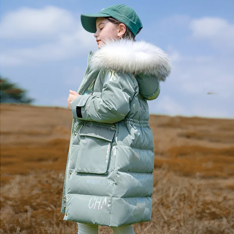 OLEKID 2025 Winter Down Jacket For Girl Washing-free Shiny Teenage Girl Jacket Coat 5-12 Years Kids Parka Girls Outerwear Coat