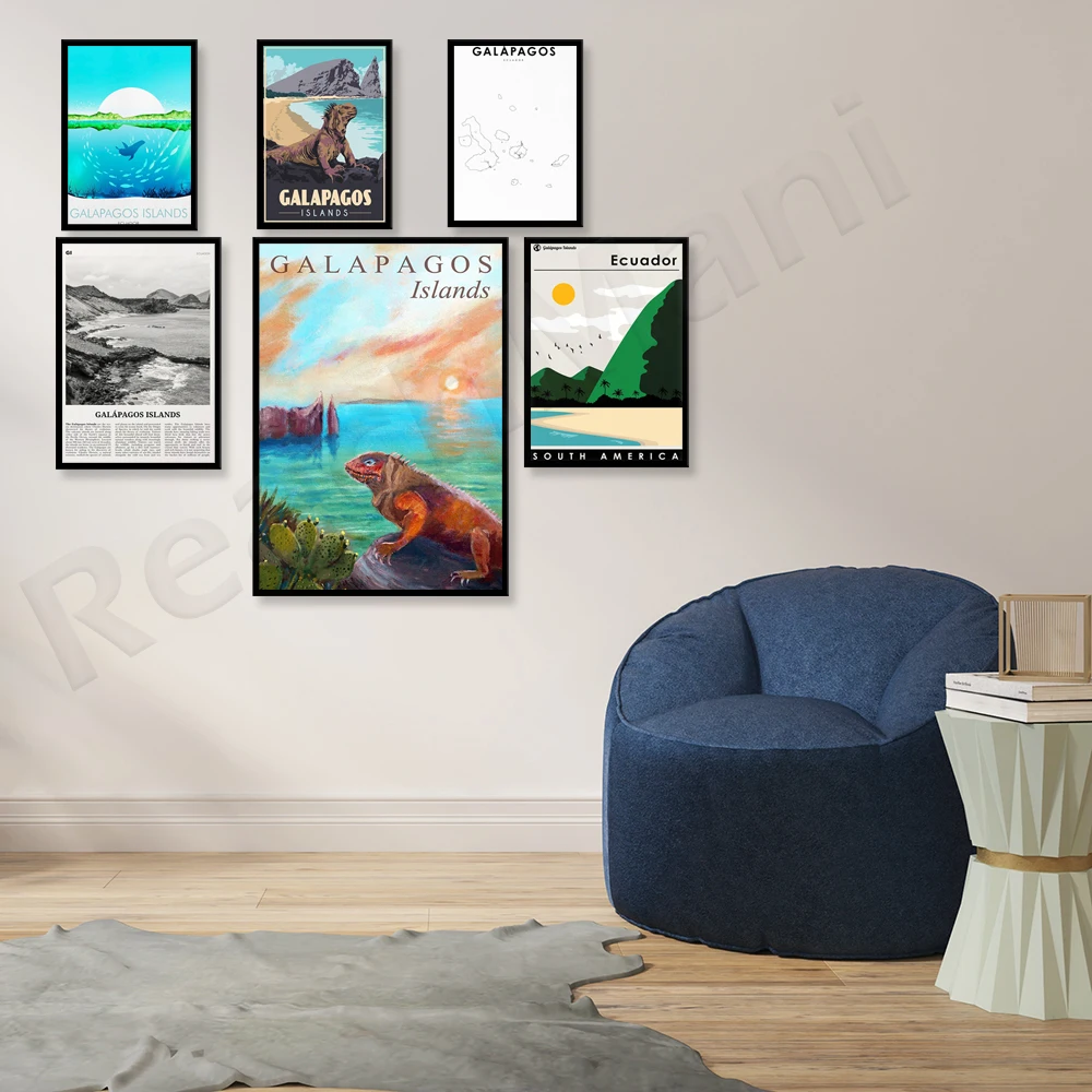 طباعة جزر غالاباغوس الإكوادور، بركان كيتو الإكوادور، خريطة جزر غالاغوس، فن الطبيعة، ملصق المناظر الطبيعية للسفر في أمريكا الجنوبية #4