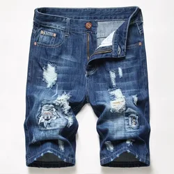 Ripped Denim Knee Length Men's Jeans Straight Shorts Mens Fashion Summer Denim Short Pants Bermuda Cotton Casual Jeans Plus Size