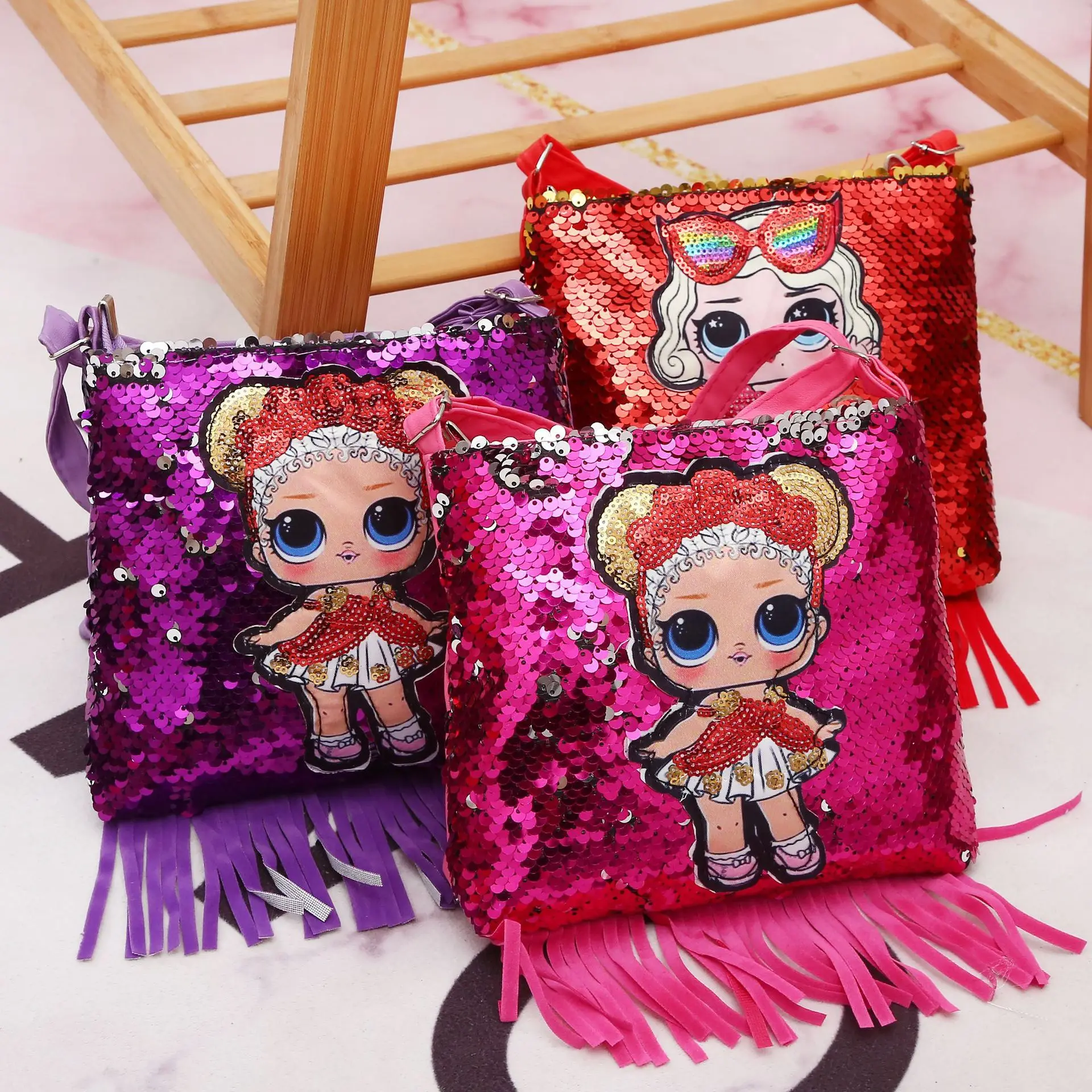 Summer New Children\'s Sequin Flip Coin Purse Cartoon Cute Girl Laser Fashion Student Kindergarten Crossbody Shoulder Bag