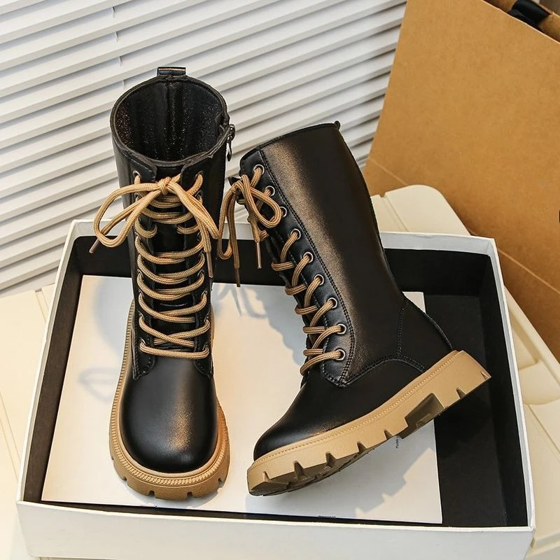 Girls Princess Style Warm Furry Knee High Black Boots for Kids Autumn Winter Fleece Lined Fashion Kids Shoes