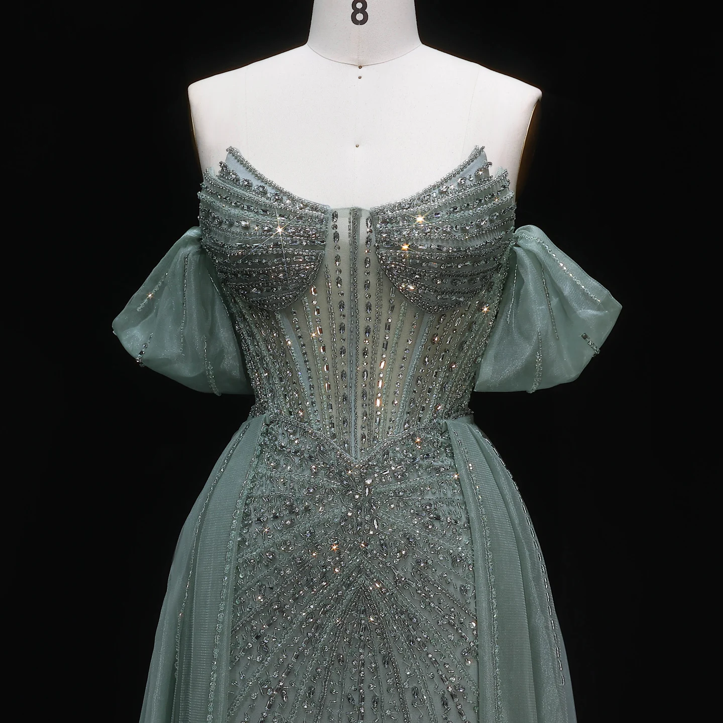 Sharon Said Elegantes Schulterfreies Abendkleid mit Überrock, Luxuriöses Perlenbesetztes Meerjungfrauenkleid für Arabische Damen, Formelle Partykleider SS120 Maßanfertigung – Detail 23
