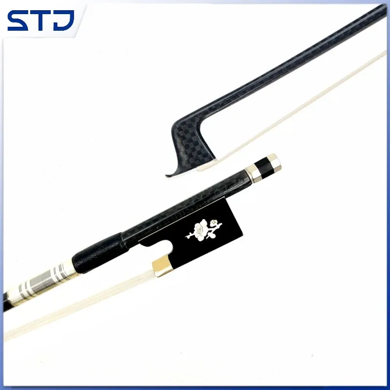 

Strong New light black Grid plaid carbon Fiber Round Stick 1Pcs 4/4 violin bow Fiddle Bow,silver mounted,Siberian horsetail