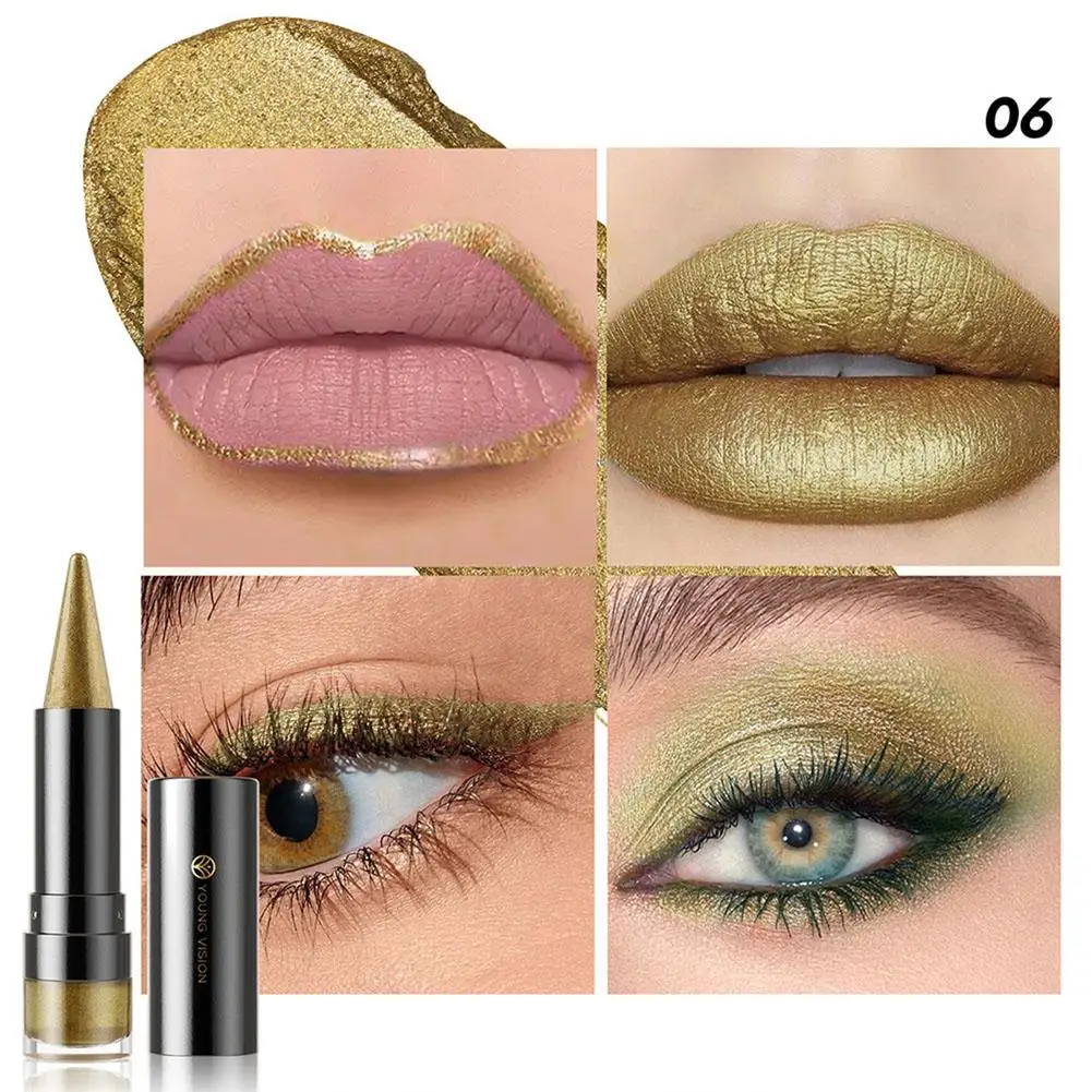 6 colores mate perla brillo fino diamante lápiz labial de doble propósito de larga duración fácil de colorear taza antiadherente lápiz labial para mujeres H3I9