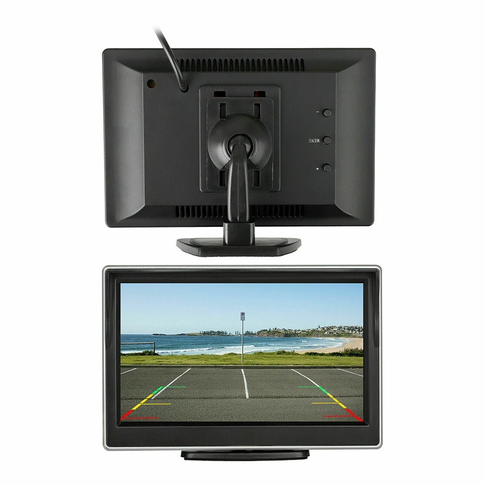 BOENKAI 5นิ้ว AHD รถสำหรับย้อนกลับกล้องสำรองข้อมูลสีหน้าจอ RCA จอแสดงผลสนับสนุน AHD สัญญาณ CVBS วิดีโอ2อินพุต