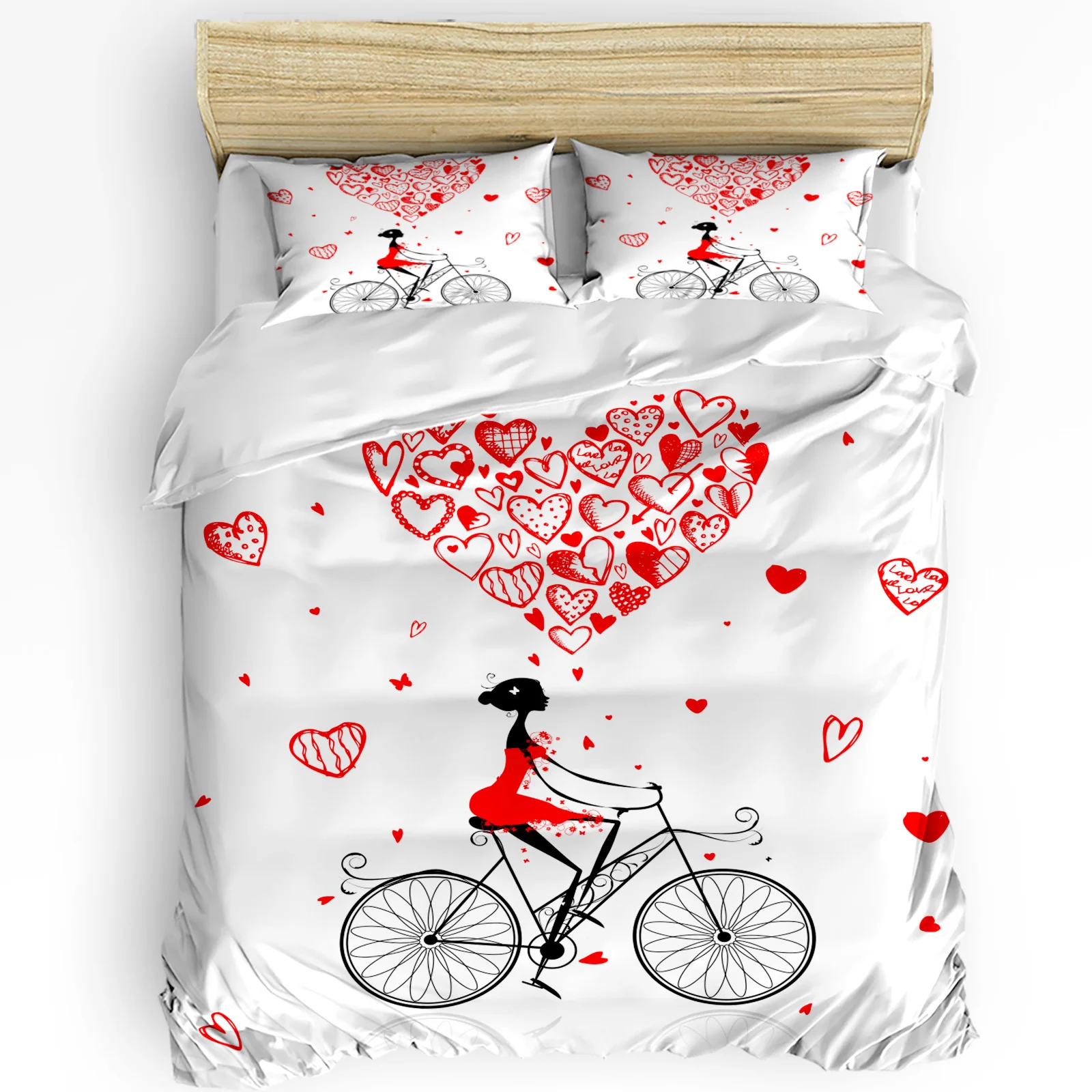 

Love Bike Female Red Heart 3pcs Duvet Cover Set with Pillow Case Double Comforter Bedding Set Quilt Cover Couple Bed