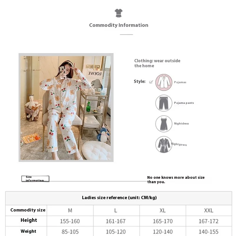 Summer and Autumn Pajamas Women\'s Long-Sleeved Trousers Cotton Cardigan Set Large Size Loose Student Pajamas Cartoon Long-Sleeve