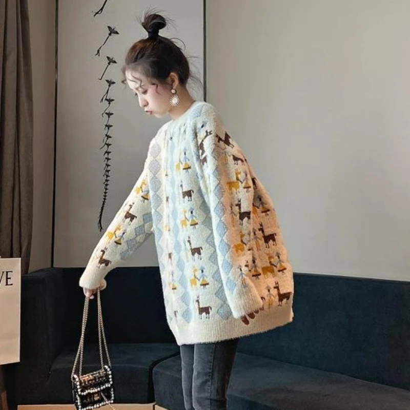 Women 2024 New Winter Sweater Top Large Loose Fashion Korean Version Lazy Style Mid Length Simple Commute