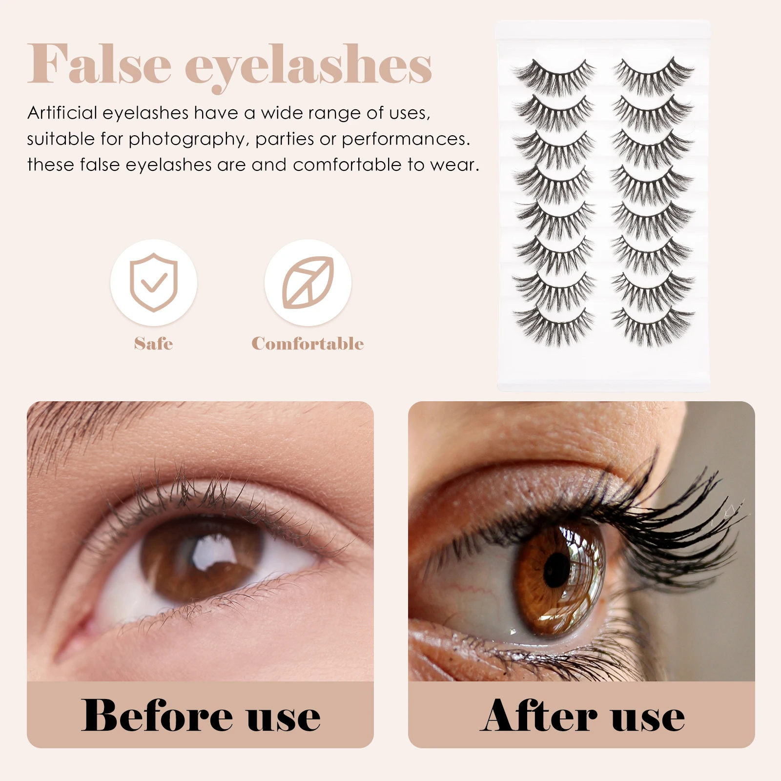 

8 Pairs Fake Eyelashes False Natural for Women Artificial Eyelashess Faux Makeup Look Woman