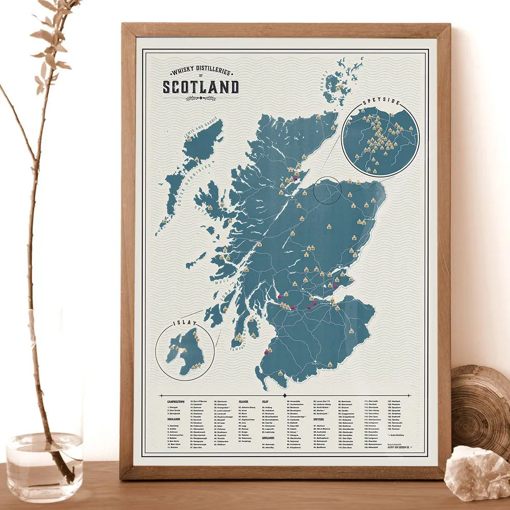 سكوتش ويسكي خريطة طلاء جدران قماش طباعة المنزل مطعم بار السادة نادي ديكور ملصق ويسكي التقطير ديكور