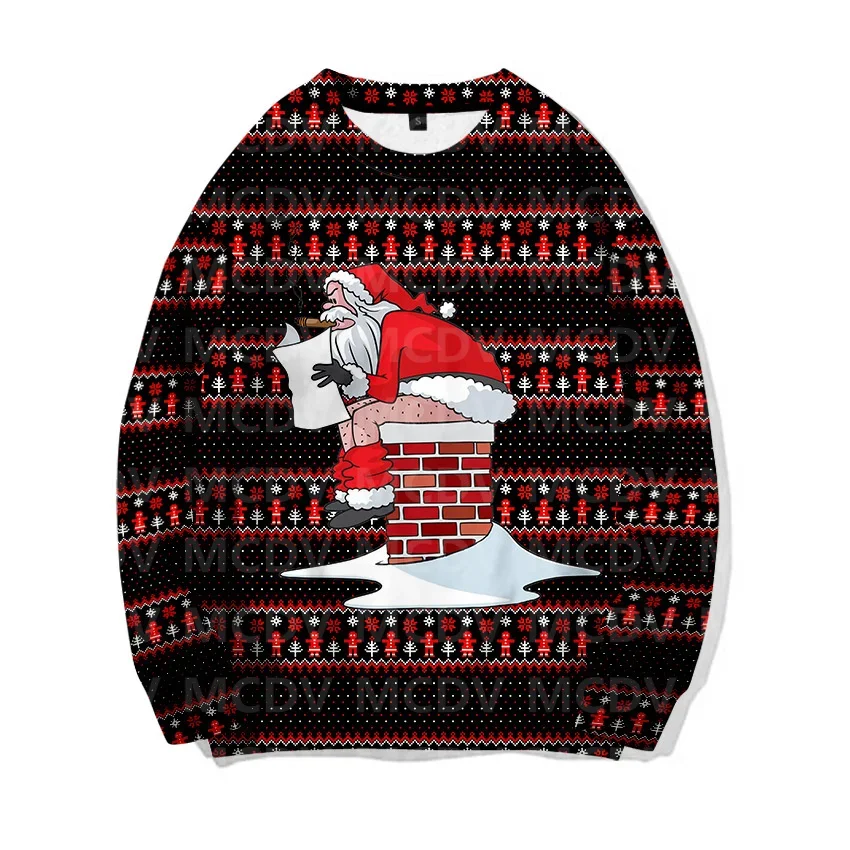 Christmas Sweater Elk and Santa Claus  Printed Casual Knit Sweatshirt Men's For Women's Pullover