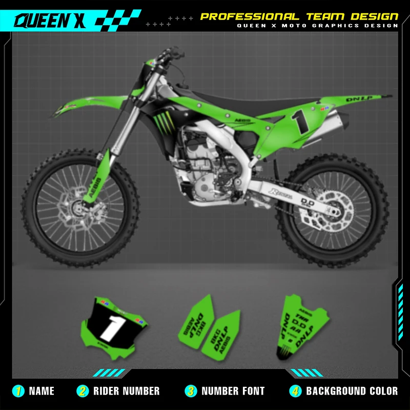 

Queen X MOTOR Motorcycle Graphics Background Decals Stickers Set For KAWASAKI KXF250 KX250F KXF 250 2017 2018 2019 2020