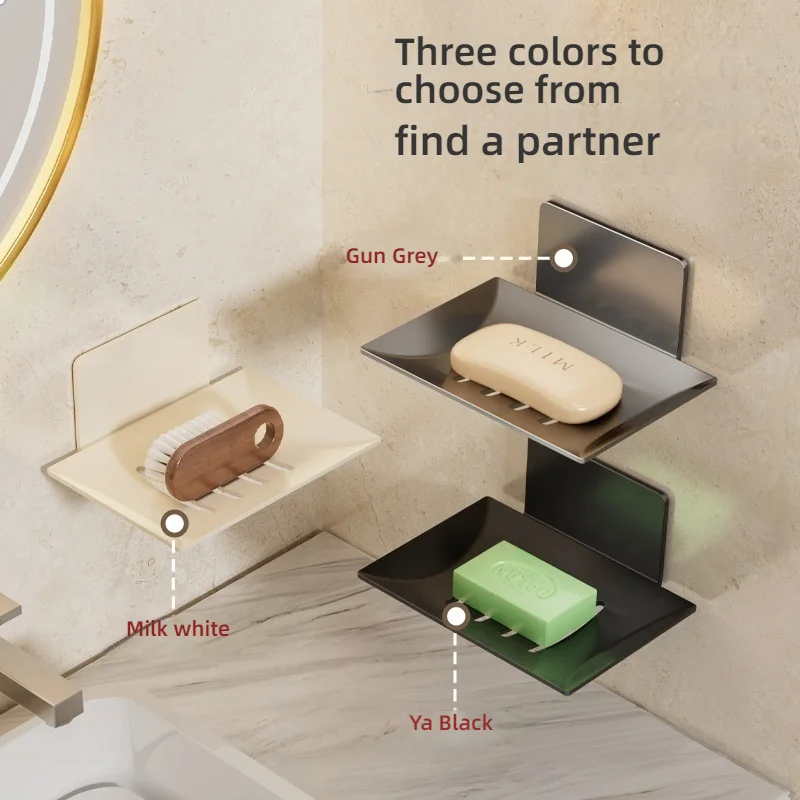 1PC Carbon Steel No Punching Required Soap Rack Household Bathroom Wall Mounted Filterable Water Soap Storage Rack