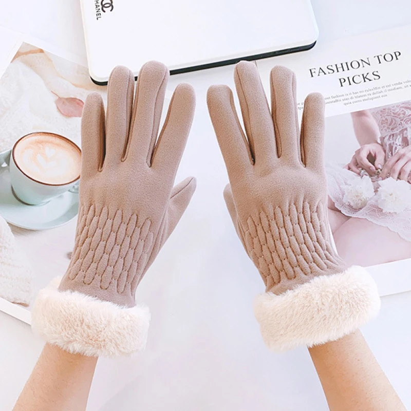 

New Women Winter Keep Warm Touch Screen Plus Velvet Thicken Fashion Personality Fold Gloves Elegant Plush Wrist Soft Cycling