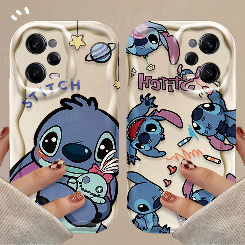 Cute Disney Stitch 3D Wave Case For Xiaomi Redmi Note 13 12 Pro Plus Turbo Speed 12S 11 11S 10 10S 9S 7 8 9 Pro Max Back Cover