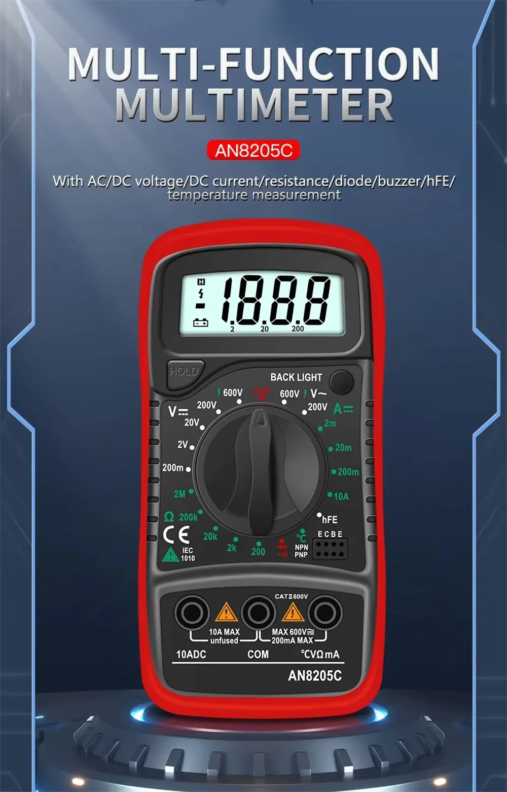 

Портативный цифровой мультиметр, ремешок, термопара, ЖК-подсветка, амперметр переменного/постоянного тока, тестер мультиметра напряжения Ом