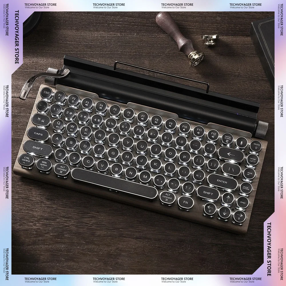 

Retro Typewriter Mechanical Keyboards RGB Double Rolling Knob Custom Bluetooth Wired Dual Mode Keyboard PC Office Accessory Gift
