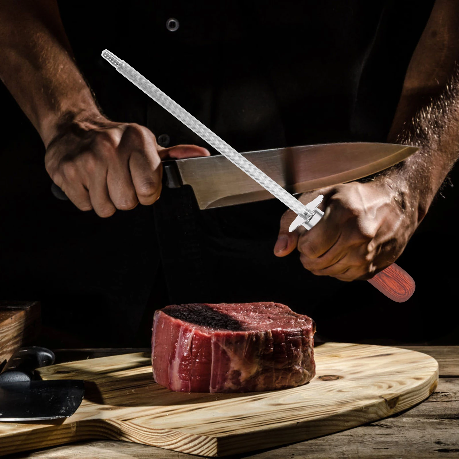 

Knife Sharpener Multi purpose Rods Honing Stick Sharpening Kitchen Chef Pencil Stainless Steel Wood Ergonomic H Fine