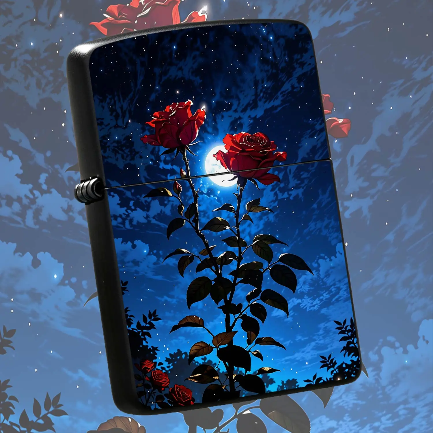 Moonlit Red Rose Portable Lighter Stunning Starry Night Full Moon Pattern Artistic Decor Accessory Ideal For Daily Multi-Scene Use Exquisite Sentimental Gift For Loved Ones Unique Stylish Desktop Ornament To Add Romanti A Humorous And Inter