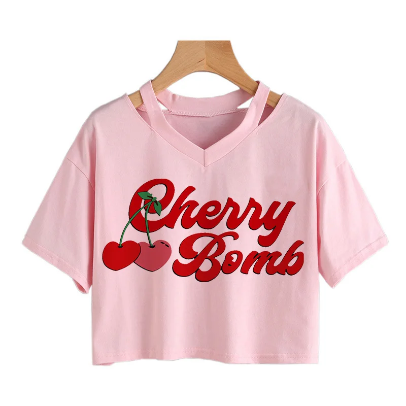 Fashion Brooklyn Strawberry Cherry Crop Top Casual T-Shirts Gothic Tee Shirt 90s Cropped Tshirt Women Tops Streetwear Clothes