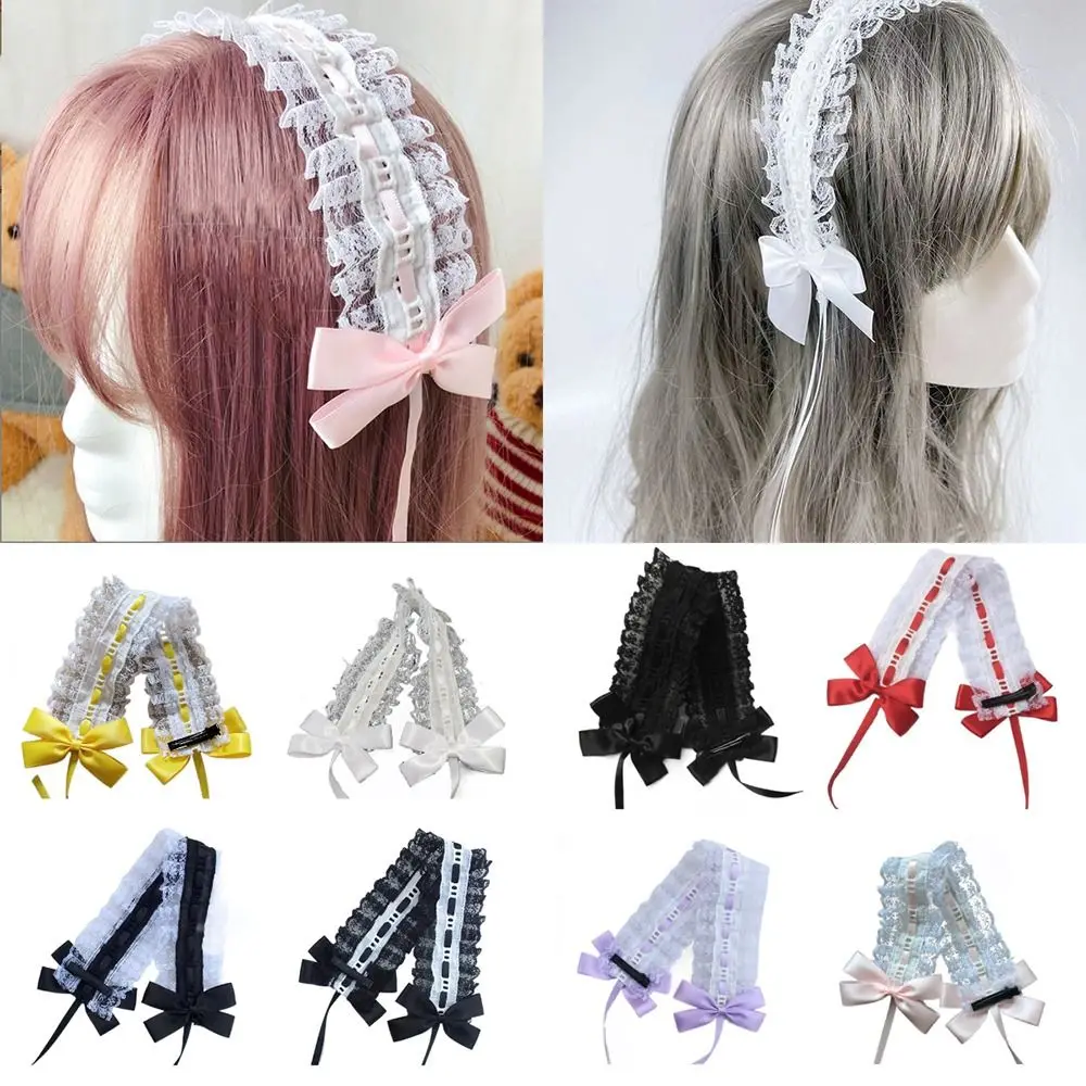 Creative Multicolor Lolita Headband Hair Accessories with Clips Bowknot Ribbon Headwear Lolita Coplay Sweet Lace Hairband Female