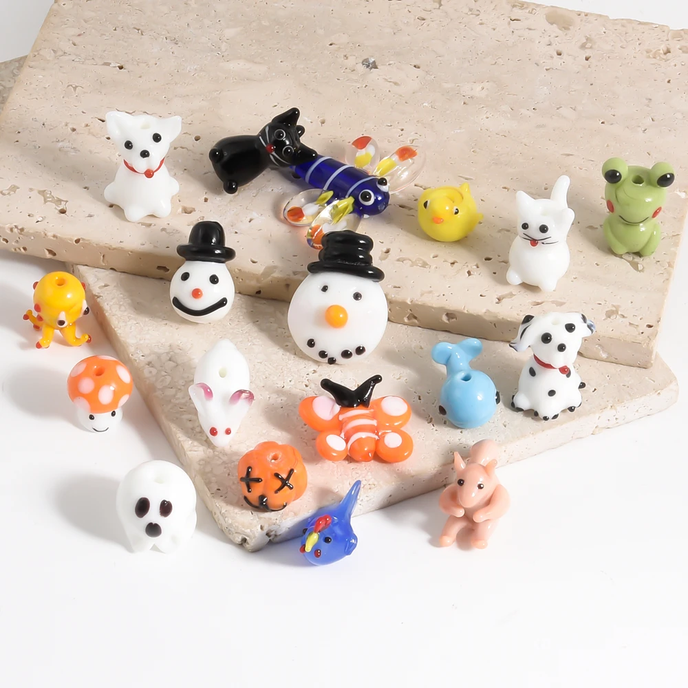 

8pcs/lot Cat/Dog/Frog/Snowman/Rabbit/Kangaroo Handmade Glass Beads for DIY Jewelry Making Necklace Earrings Animal Accessories