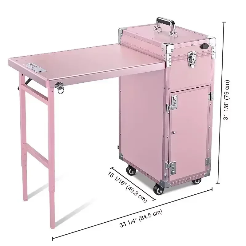 Manicure Table Pink/Black Nail Table Manicure Workstation Folding Rolling Portable Manicure Desk Salon Furniture