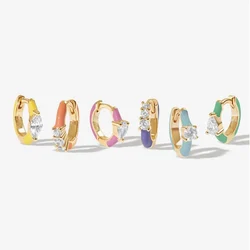 MIGGA 6pcs Mixed Shaped Cubic Zircon Multicolor Hoop Earrings Set Gold Color Plated Copper Jewelry for Women