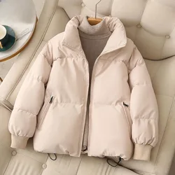 Thick Stand Collar Parkas for Women, Casual Zipper, Cotton Padded Jackets, Korean Warm Down Outwear, Winter, 2024