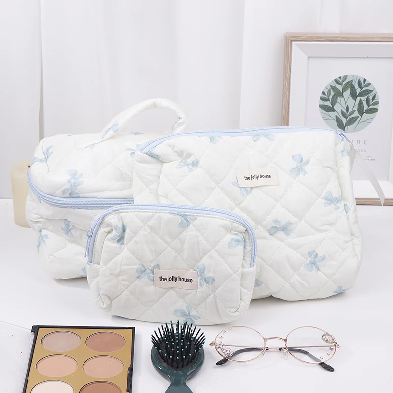 

Quilting Floral Cotton Checkered Makeup Bag Large Capacity Women's Cosmetic Bag Female Zipper Travel Toiletry Organizer Bag