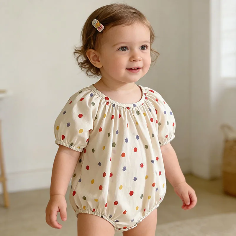 Girls Onesie 2026 Spring and Summer New Childrens Clothing Korean Style Girls Baby Sweet Color Polka Dot Onesie Simple