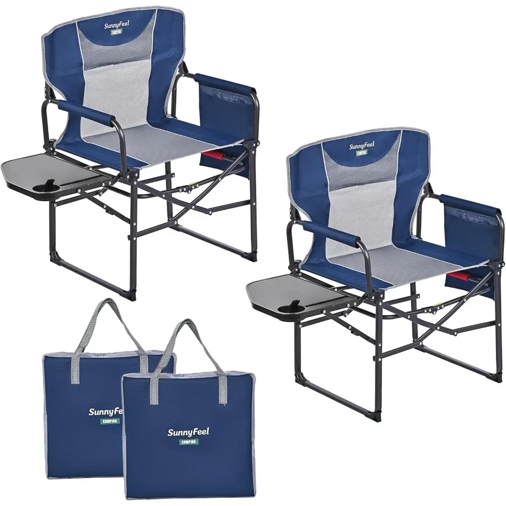 Camping Director Chair, Heavy Duty, Oversized Portable Folding Chair with Side Table, Beach Pocket, Fishing, Travel, Lawn