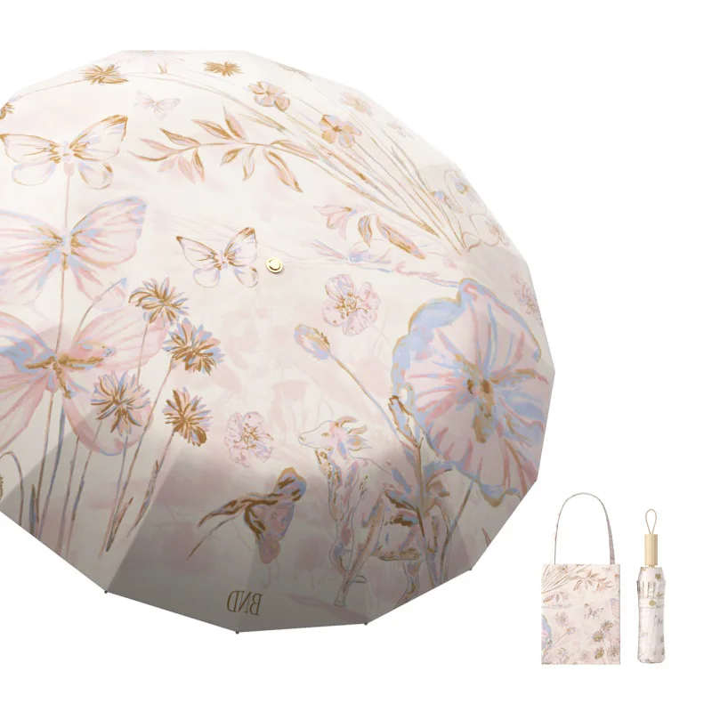 

32 bone folding umbrella women's weather and rain dual-purpose sunscreen UV protection sun umbrella enlarged reinforcement thick