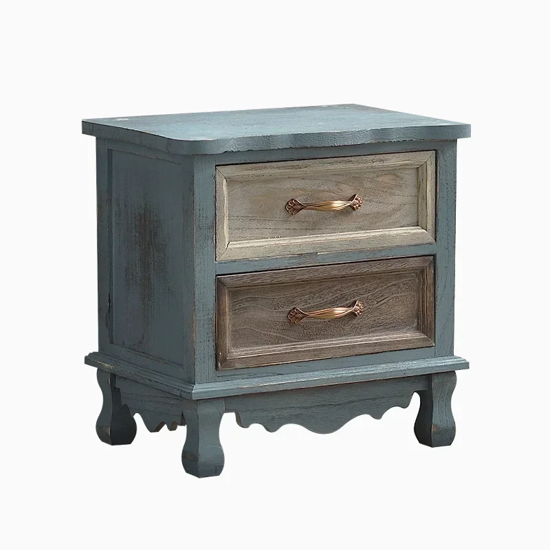 American Retro Furniture Solid Wood Panel Bedside Table Hand-painted Storage Cabinet Suitable For The Whole House Side Table