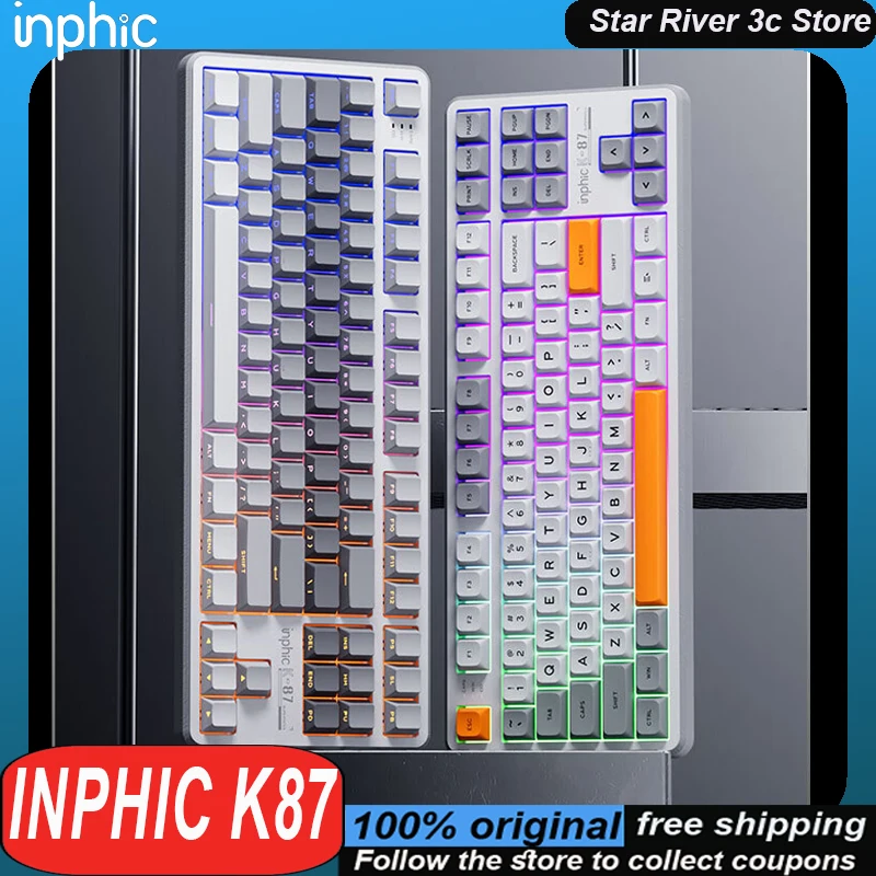 INPHIC K87 Mechanical Keyboard Wireless Tri Mode Full key hot plug RGB Long battery life Gasket structure Custom Gaming Keyboard