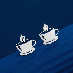 Cxwind Simple Laser Engraving Fashion Stainless Steel coffee mug stud earring good luck charm New year gift