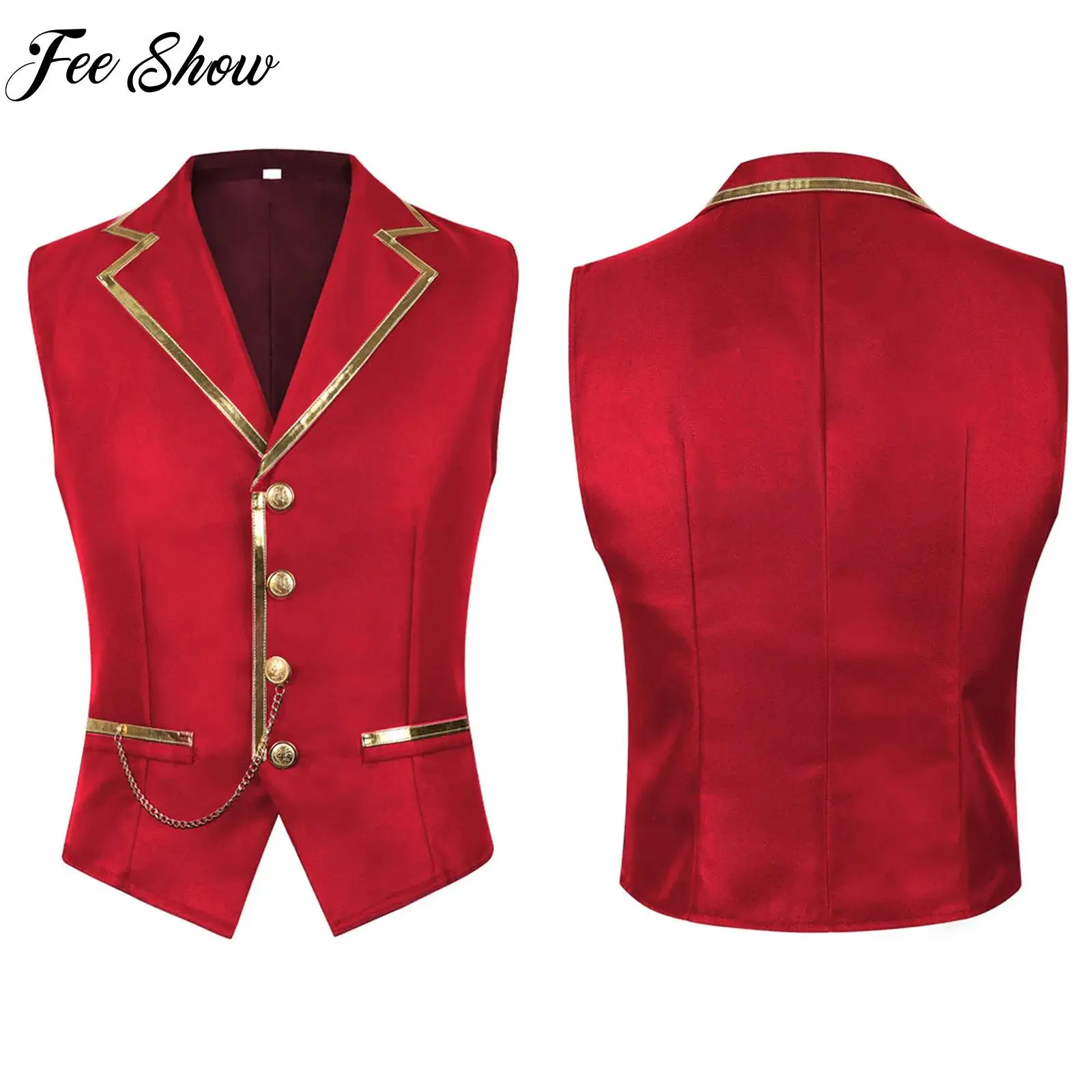 

Mens Halloween Steampunk Waistcoat Formal Evening Party Jackets Metallic Shiny Trim Chain Decor Vest Carnival Performance Wear