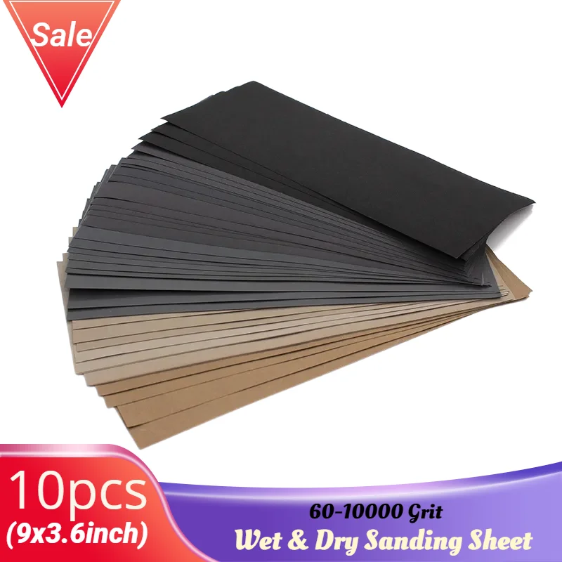 

10pcs Wet Dry Sandpaper 9x3.6inches Sanding Sheets Waterproof Sand Paper for Automotive Wood Sanding Car Metal Plastic Polishing