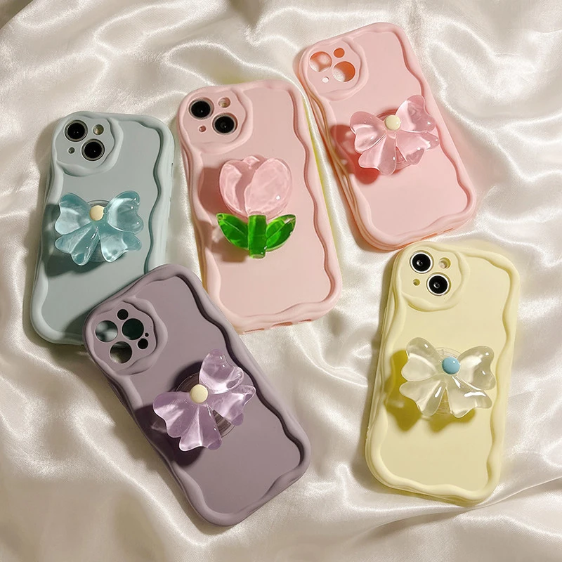 3D Bow Flower Holder Phone Case For Samsung Galaxy S23 Ultra s22 plus s22u s 22 ultra cover Cases For Samsung S21 FE S20FE S21P