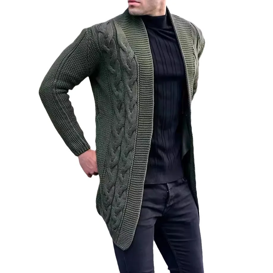 Men Cardigan Sweater Knitted Coat Casual Vintage Knitwear Stretch Stand Collar Outerwear 2025 Autumn Winter Daily Knit Jacket