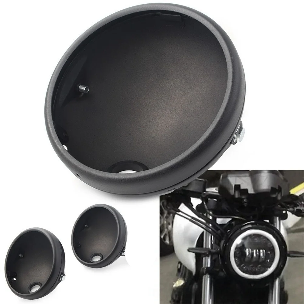 

Motorcycle Headlight Housing 7 Inch Retro Matte Dark Alloy Compatible with LED Lamps Offering and Stylish Upgrade