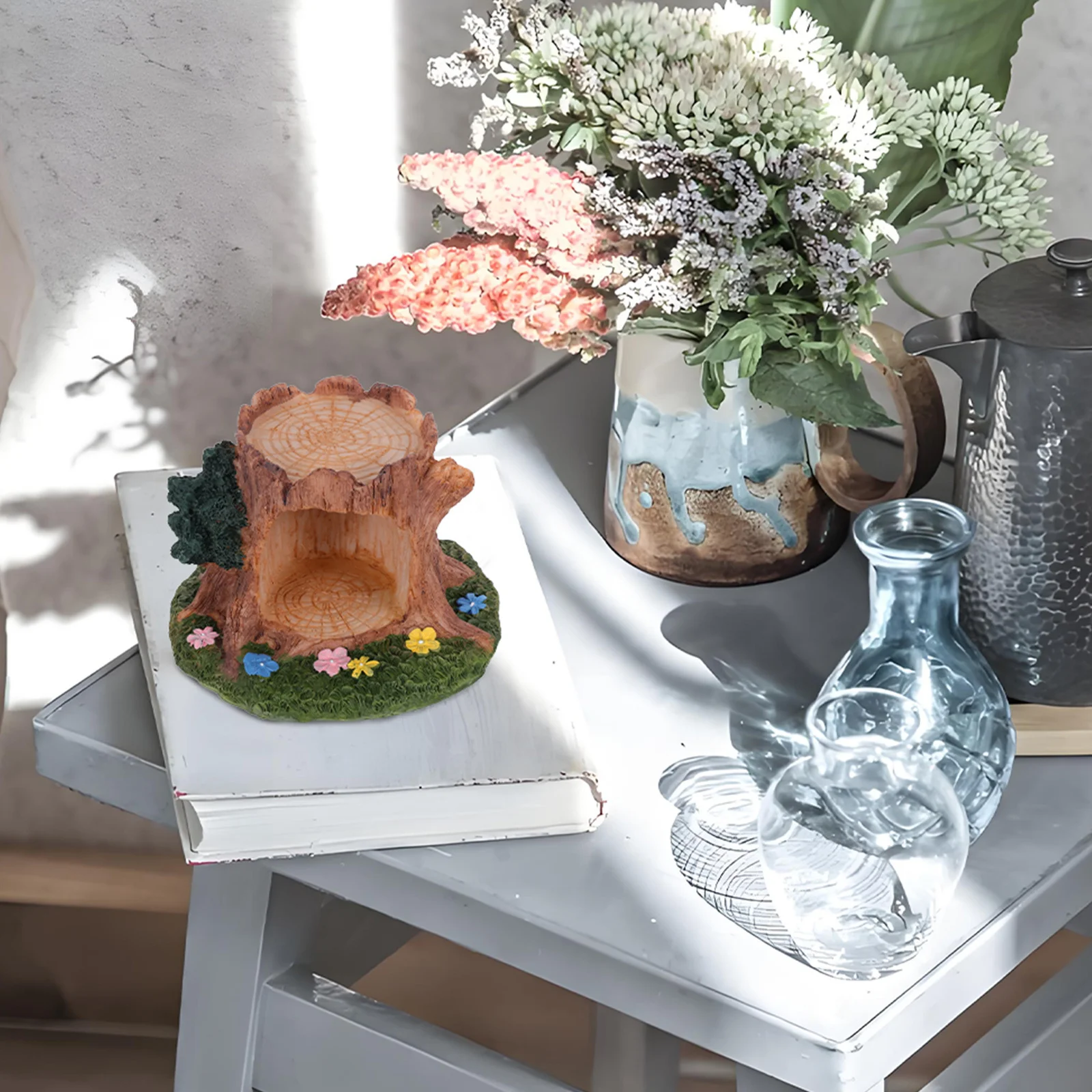 

Big Tree Hole Ornament Resin Desktop Decor For Living Room Office Cafe Photo Prop Small Stump Decoration Pastoral Style