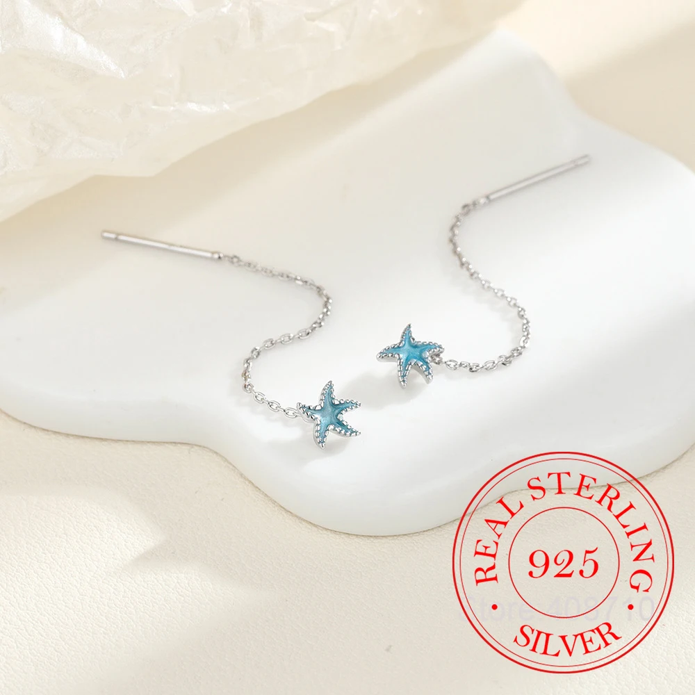 

Ювелирные изделия из стерлингового серебра 925 пробы, синяя морская звезда, длинная кисточка, серьги-капли для женщин и девочек, вечерние украшения для девочек, подарок другу