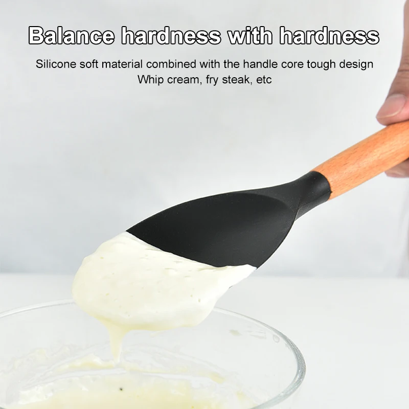 

1pc Wooden Handle Silicone Shovel Kitchen Tool Food Grade Silicone Spatula Household High Temperature Resistant Stir Fry Spatula