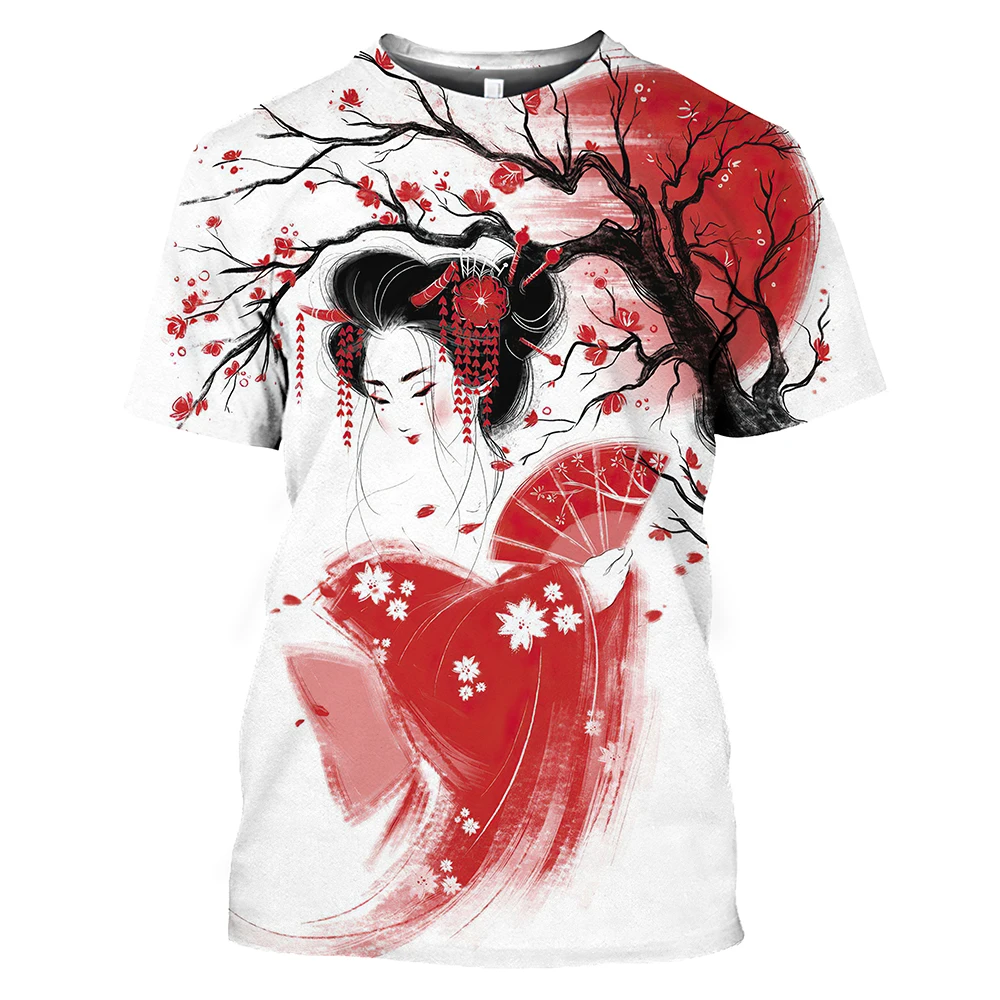 

Fashion Japanese Geisha Print Men's T Shirt Hip Hop Trend Style Unisex Clothing Casual O-neck Short Sleeve Tops Summer Loose Tee