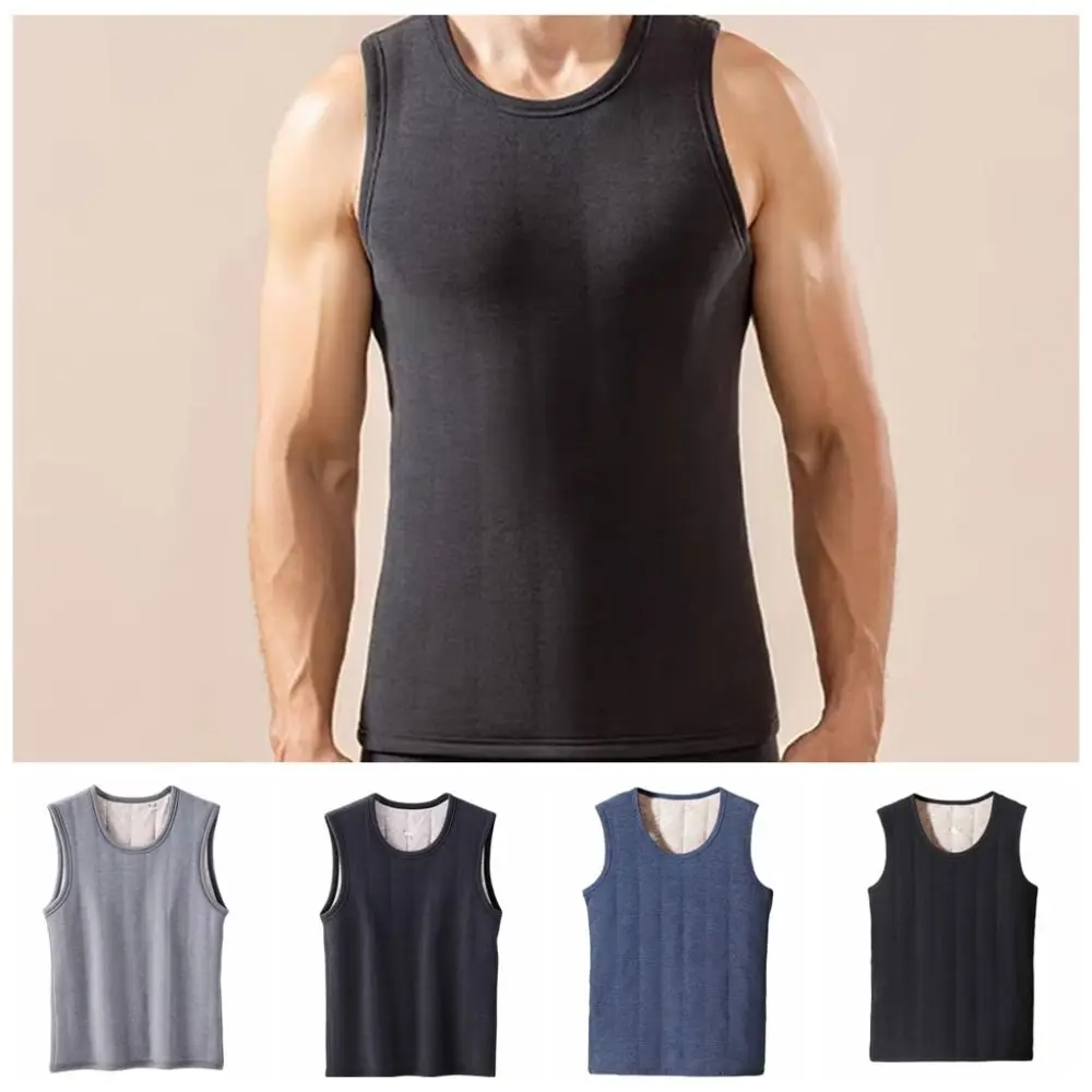 

Sleeveless Men's Velvet Vest Thicken Top Round Neck Warm Base Wool Vest Plus Size Solid Color Winter Thermal Vest Autumn Winter
