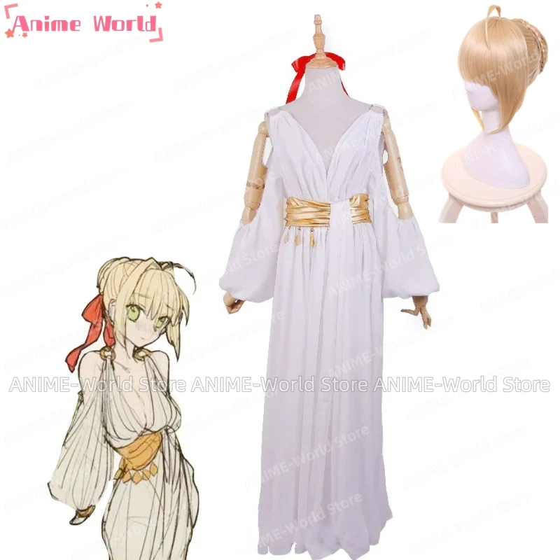 《Custom size》Fate Grand Order FGO Saber Caster Nero Claudius Nightdress Girls Party Dress White Halloween Dress Cosplay Costume