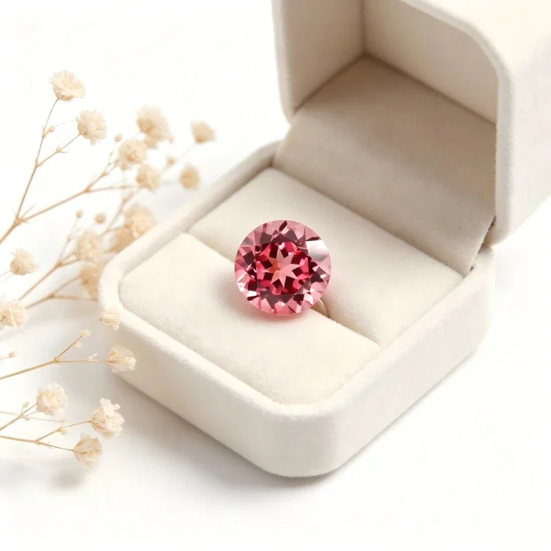Künstlicher Edelstein Padparadscha Roter Lotus-Farbton Runde Form Großhandel Verfügbar mit Zertifikat – Detail 6