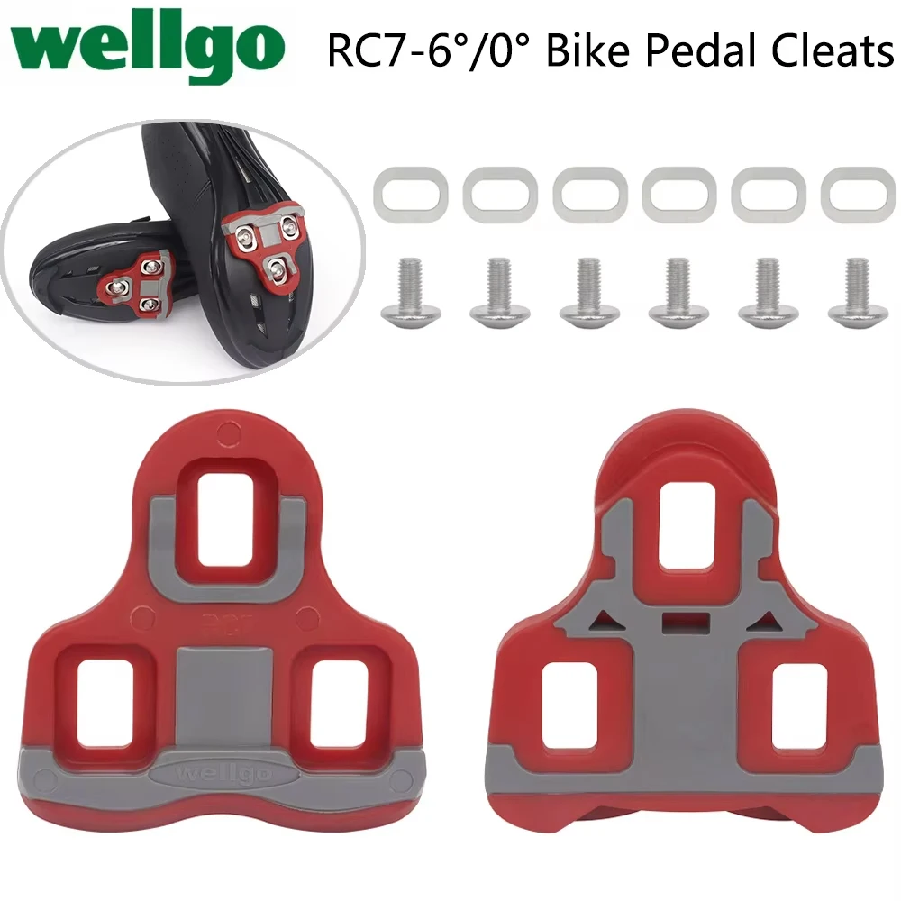 Wellgo RC7 6/0 Degree Road Bike Pedal Cleats Self-Locking Bicycle Pedal Anti-Slip Cleats Ultralight Cycling Accessories